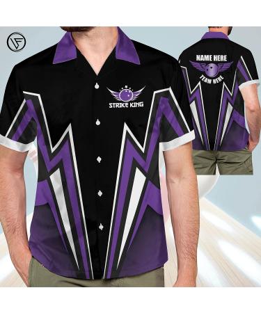 LASFOUR Custom Men's Bowling Shirt - Strike King Hawaiian Button-Down - Purple Crazy Team Shirt - Buy Online on GoSupps.com