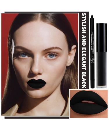 Black Lipstick & Lip Liner Set - Long Lasting Waterproof Matte Gloss for Halloween Christmas & Cosplay | Perfect for Goth Makeup - Buy Online on GoSupps.com