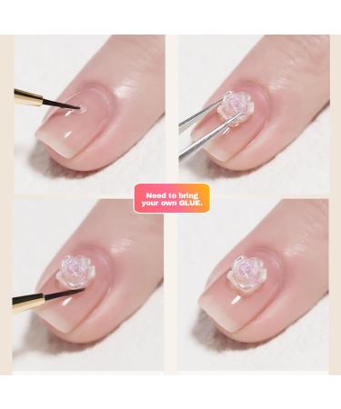 3D Flower Nail Charms - Clear Rose Accessories with Pearls & Caviar Beads | DIY Acrylic Nail Art Supplies | International Shipping - Buy Online on GoSupps.com
