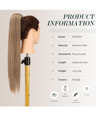 FESHFEN 24 Long Straight Wrap Around Ponytail Extensions in Light Golden Brown & Pale Golden Blonde - Synthetic Clip-in Hairpiece for Women - 24 Inch - 130g - Pack of 1 | 12/24# Light Brown & Natural Blonde - Buy Online on GoSupps.com