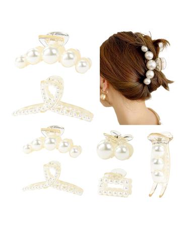 inSowni 7 Pack Pearl Plastic Hair Claw Clips White Fancy Non Slip Jaw Barrettes Elegant Hair Styling Grip Clamps Korean Decorative Wedding Bridal Hair Accessories Bulk for Women Girls Thin Thick Hair - Buy Online on GoSupps.com