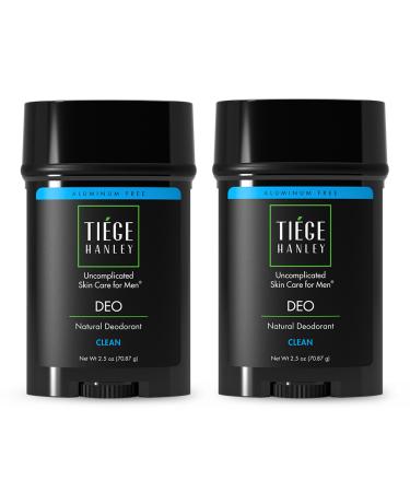 Tiege Hanley Natural Aluminum-Free Deodorant for Men - Clean Scent (Mint & Eucalyptus) 2-Pack - Mens Deodorant for All Skin Types Including Sensitive Skin Paraben-Free Men's Deodorant Clean 1.25 Fl Oz (Pack of 2)