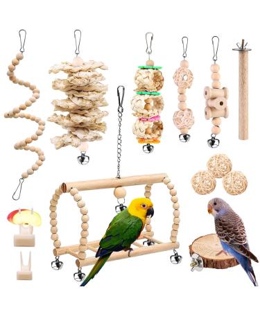 Parrot toys 13-part natural wood budgie toy toy swing ripen rods bird grinding climbing standing bird toys bird cage accessories for canary bird nymphensittish