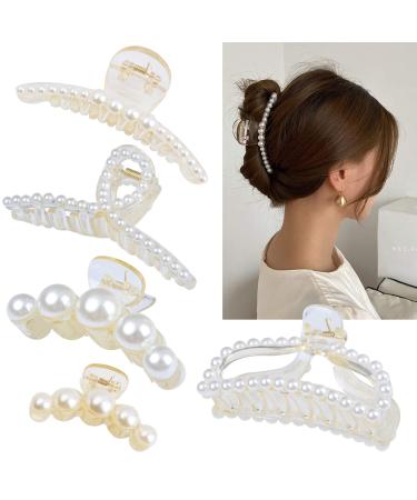 DEEKA 5 Pcs Large Pearl Hair Claw Clips White Black Hair Clips Thick Long Hair Jaw Clips Barrettes Hair Accessories for Women and Girls - Buy Online on GoSupps.com