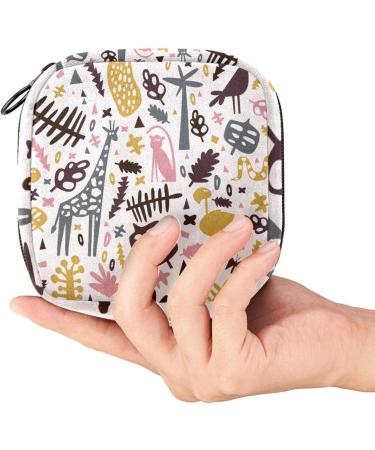 Buy Stylish Menstruation Pad Bags with Zipper - Cute Patterns for Women & Girls | Flamingo Monkey Snake Giraffe Cat Forest Design - Buy Online on GoSupps.com