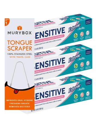 MURYBOX Natural White Extreme Sensitive Fluoride Anti-Cavity Whitening Toothpaste 3.4 oz | Whitening Toothpaste Sensitive Teeth | Sensitive Teeth Relief (Pack of 3) + MB Sticker.