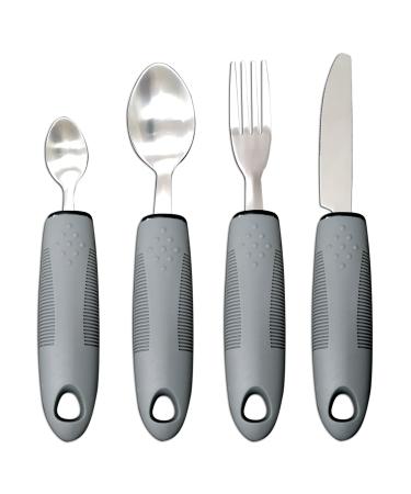 Extra Wide Handles Easy Grip Cutlery Set Chunky Handles Corfort Grips Disability Ideal Dining aid for Elderly Disabled Arthritis Parkinson's Disease Tremors Sufferers (4PCS Grey)