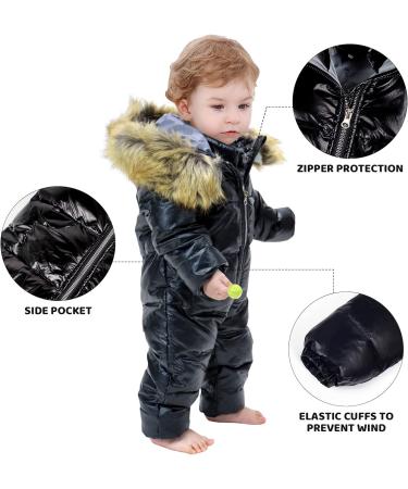 Baby Snowsuit Hooded Romper Down Skisuit | Warm Winter Outfit | Boys Girls 12-18 Months Black - Buy Online on GoSupps.com