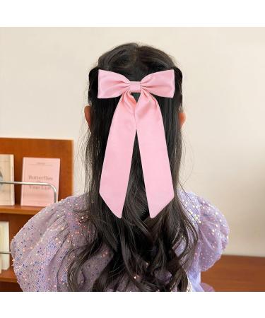 Pink Hair Bow White Bow Hair Clip Hair Bows Bow Clip Long Tail Hair Clips Ponytail Clips Retro 90s Headwear Party Wedding Hair Accessories for Women Girls (Pink + White) - Buy Online on GoSupps.com