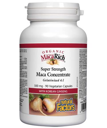 Natural Factors Organic MacaRich Super Strength Power Maca with Ginseng 500 mg 90 Vegetarian Capsules