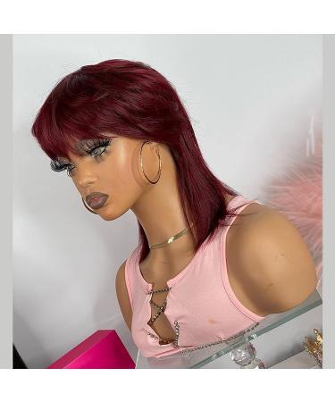 QiaQiaRing 80s 90s Mullet Wig for Black Women - 99J Short Straight Bob Human Hair Pixie Cut Wig - Buy Online on GoSupps.com