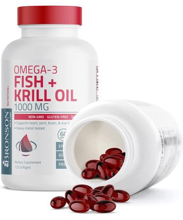 Bronson Omega-3 Fish + Krill Oil 1000 MG EPA DHA Astaxanthin Premium Blend - 120 Softgels - Buy Online on GoSupps.com