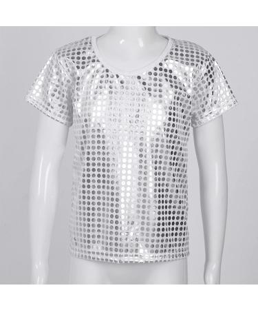 KKmeter Kids Shiny Hip Hop Dance T-Shirt | Short Sleeves Loose Top for Boys & Girls | Silver | Ages 2-6 - Buy Online on GoSupps.com