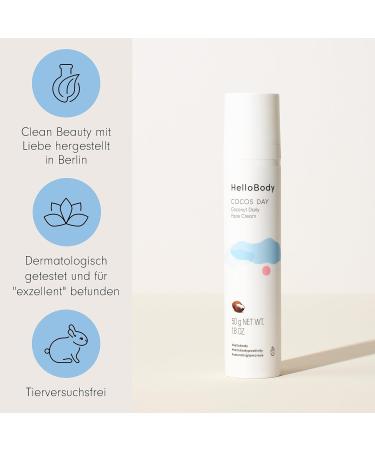 HelloBody COCOS DAY Moisturizing Day Cream (50 ml) Face cream with sweet almond and coconut oil Strengthens the skin barrier and prevents impurities - Buy Online on GoSupps.com