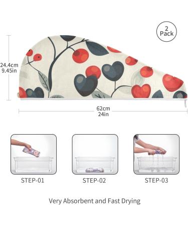 Red Black Heart Leaf Hair Towel 2 Pack | Super Absorbent Quick Dry Hair Turban for Women & Girls - Buy Online on GoSupps.com