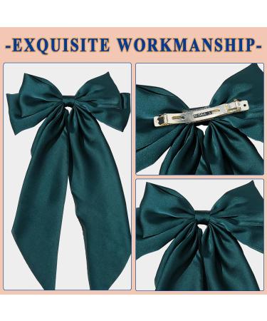 ZhongShuang Green Hair Bow Green Big Hair Bows for Women Solid Color Bow Hair Clips with Long Ribbon French Barrette Clip Soft Satin Silky Hair Bows Cute Gifts for Women Girls - Buy Online on GoSupps.com