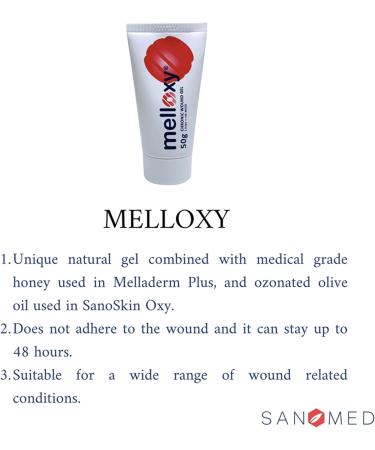 Sanomed Melloxy Wound & Healing Ointment 50g - Natural Gel for Acute Wounds Eczema & Fissured Skin - Medical Honey & Ozonized Olive Oil - Buy Online on GoSupps.com