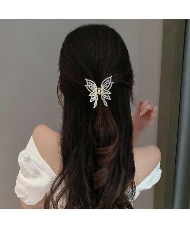 2PCS Medium Hair Claw Clips - Non Slip Butterfly Style Rhinestone Pearl Decor Barrettes for Thin & Thick Hair - Buy Online on GoSupps.com