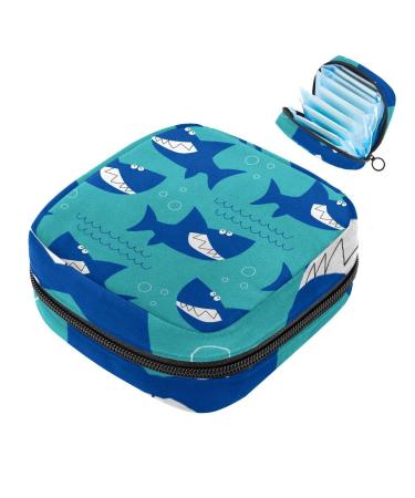Ocean Sea Sea Shark Pattern Sanitary Napkins Storage Pocket Menstruation Pad Bag Portable Menstrual Cup Pocket With Zipper for Teenage Girls Women Women