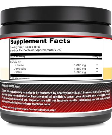 Amazing Formulas BCAA 2:1:1 Powder - Unflavored 1 lb Supplement | 75 Servings 6g BCAA per Serving | Made in USA | International Shipping Available - Buy Online on GoSupps.com