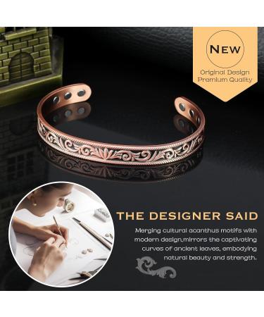 Jeracol Copper Magnetic Bracelet for Women Men | Pure Copper Bracelet with Ultra Strength Magnets - Acanthus Design | Gift Box Included - Buy Online on GoSupps.com