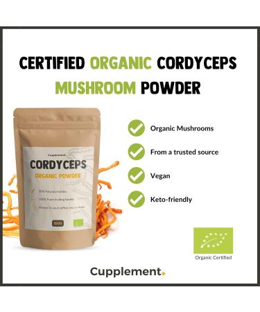 Cupplement | Cordyceps 60g | Organic | Free Spoon | Highest Quality Mushroom Powder | Mushroom | 2 measurements per day - Buy Online on GoSupps.com