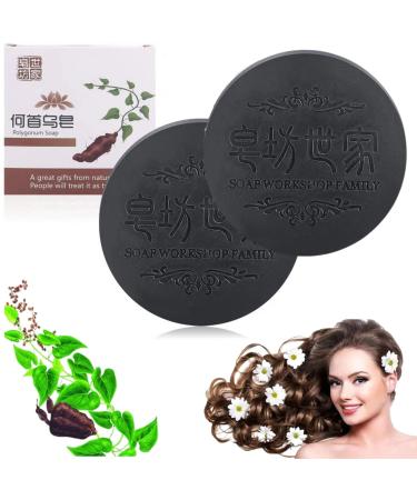 QUAAM 2PCS Hira Darkening Shampoo Bar for Gray Hair Black & Thick Hair Fallopia Multiflora Shampoo Bar Promotes Hair Growth (he shouwu)