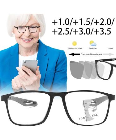 Photochrome Progressive Multifocus Reading Glasses - Self-Tinting Anti-Blue Light UV Protection Sunglasses for Outdoor Reading (2.0x Black/Gray) - Men & Women - Buy Online on GoSupps.com