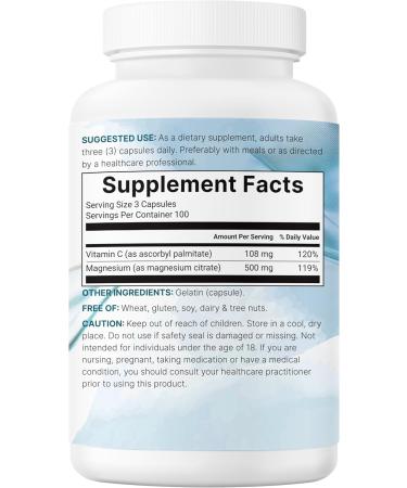 Pure Magnesium Citrate Supplements 500mg 300 Capsules | Fat-Soluble Vitamin C Added | 100% Chelated | Only Active Ingredients - Buy Online on GoSupps.com