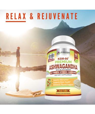 Ashwagandha KSM-66 1200mg Supplement with Black Pepper for High Absorption - Vegan - 60 Capsules - Buy Online on GoSupps.com