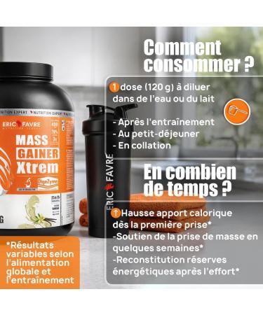 MASS GAINER XTREM avec CREATINE - Gainer Prise de Masse - 433 kcal 94g Glucides 3g Cr atine Whey + Digezyme - 3kg - Saveur Vanille - Eric Favre 3kg Vanille - Buy Online on GoSupps.com