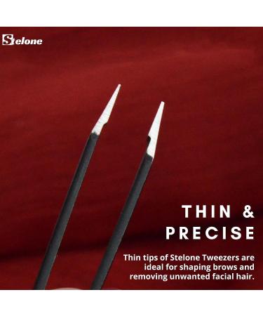 Stelone Slant Tip Stainless Steel Eyebrow Tweezers for Women & Men - Precision Brow Grooming Tool for Facial and Ingrown Hair Removal (Black) - Buy Online on GoSupps.com