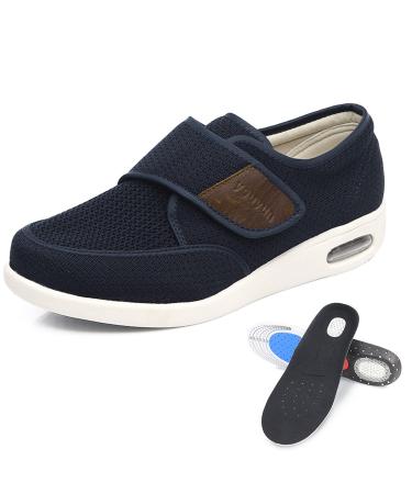 Riutiru Men's Diabetic Shoes Wide Widths Walking Edema Sneakers Adjustable Strap - Ideal for Diabetes Edema Plantar Fasciitis Bunions Arthritis and Swollen Feet 7.5 Blue