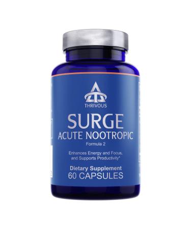 Thrivous Surge - 100mg Caffeine Pills with 200mg L-Theanine and Ginseng - Caffeine Anhydrous with Zero Sugar - Jitter-Free Focused Energy - Natural Nootropic Supplement - 60 Capsules