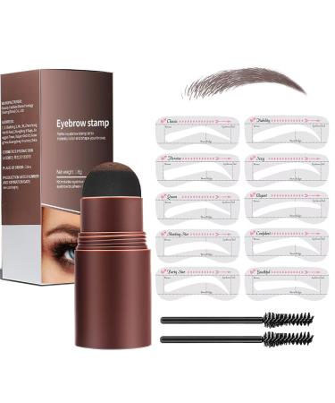 Eyebrow Powder Stamp reusable eyebrow stamp set with 2 eyebrows dye brushes & 10 stencils.Women's brow formation make-up tools for home salon. (Dark brown)