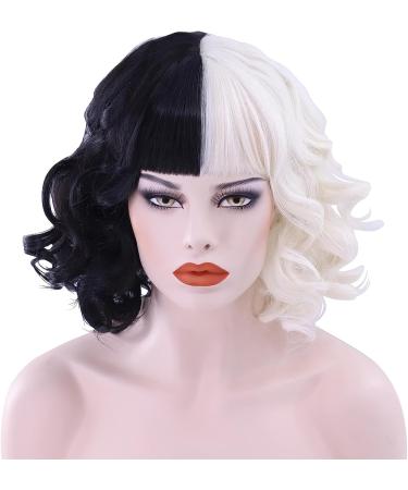 Cruella Deville Wigs Black and White Wigs Short Curly Wig & Wig Cap Wavy Curly Wigs Halloween Cosplay Party Wig for Women Men Halloween Decoration Cosplay supplies - Buy Online on GoSupps.com