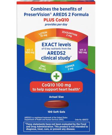 PreserVision AREDS 2 Eye Vitamins with CoQ10 for Heart Health, #1 Eye Doctor Recommended Brand, Lutein and Zeaxanthin Supplement with Vitamin C & E, Zinc, and Copper, 100 Softgels 100 Count (Pack of 1) - Buy Online on GoSupps.com