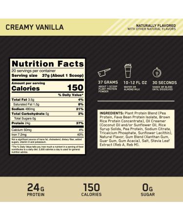 ON Gold Standard 100% Plant Protein | Vegan Protein Powder | 24g Protein 9 Essential Amino Acids Sugar Free | Gluten Free No Artificial Colours Flavours or Sweeteners | 1.63LB 20 Servings (Vanilla) - Buy Online on GoSupps.com