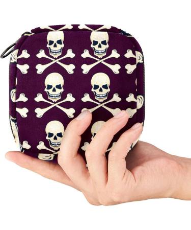 Cartoon Skulls Sanitary Napkin Storage Bag | Portable First Period Pads Holder for Women | Travel Makeup Bag | Multicoloured - Buy Online on GoSupps.com