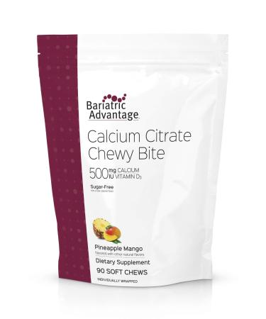 Bariatric Advantage Calcium Citrate Chewy Bites 500mg with Vitamin D3 for Bariatric Surgery Patients Including Gastric Bypass and Sleeve Gastrectomy Sugar Free - Pineapple Mango Flavor 90 Count - Buy Online on GoSupps.com