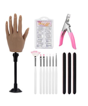 Silicone Hand for Acrylic Nails with Stand Bracket,Realistic Silicone Nail Training Hand, Soft Flexible Bendable Nail Practice Mannequin Hand for Nails Art DIY Print Practice Tool (Left Hand) Silicone left hand with bracket