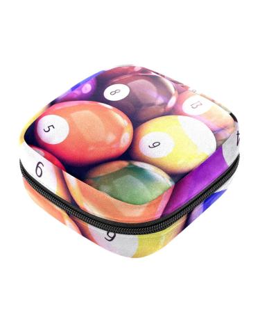 Menstruation pad bag with zipper women's napkin bag tampons collection bags for women and girls (billiard pool balls)