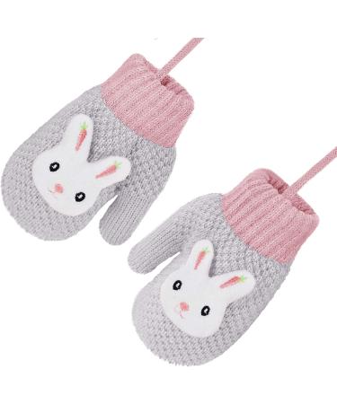 Toddlers Knitted Gloves Mittens with String - Warm Fleece Lined Cartoon Design - Xmas Gift - Age 0-3 - Blue - Buy Online on GoSupps.com