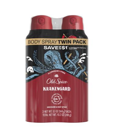Old Spice Aluminum Free Body Spray for Men Krakengard 5.1 Oz (Pack of 2) 5.1 Ounce (Pack of 2)