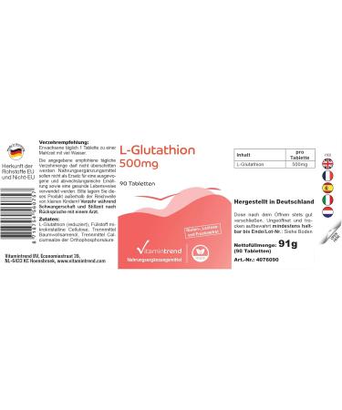 L-Glutathione 500mg - Reduced - 90 tablets - Vegan | Vitamintrend  - Buy Online on GoSupps.com