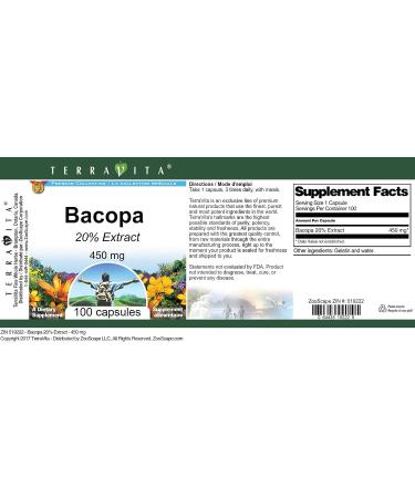 Bacopa 20% - 450 mg (100 Capsules ZIN: 519222) - Buy Online on GoSupps.com