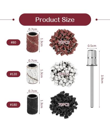 210PCS Nail Drill Sanding Bands with Bit 80/120/180 Grit | Nail Art Sanding Bands in 3 Colors | Manicure and Pedicure Tool Set - Buy Online on GoSupps.com