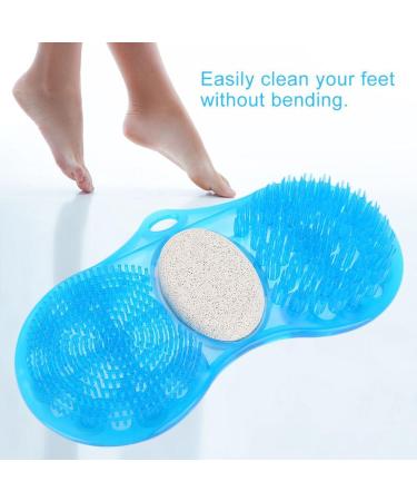 Blue Silicone Shower Foot Scrubber Massager with Pumice Stone - Exfoliating Bath Mat for Foot Massage and Cleaning - Buy Online on GoSupps.com