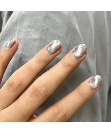 Cat Eye Gel Nail Polish White Silver Glitter Magnetic Gel Nail Varnish Holographic Sparkly Shimmer Crystal French Manicure Soak off UV/LED Lamp Nails Long Lasting Nail Art Manicure Salon DIY at Home - Buy Online on GoSupps.com