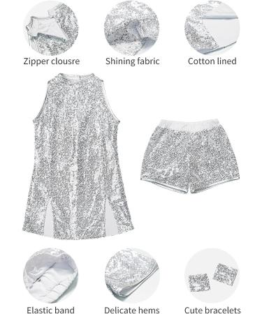 LOLANTA Girls Sequins Dance Dress - Sparkly Hip Hop Jazz Outfit Silver, Size 10-11 Yrs - Buy Online on GoSupps.com